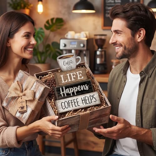 Moucuny 4 Pcs Wooden Coffee Bar Signs Farmhouse Table Decor Blocks - Image 6
