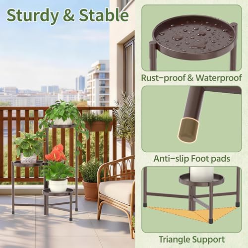 LASZOLA Plant Stand Indoor with 10 Inch Large Metal Tray, 3 Tier Bronze - Image 6
