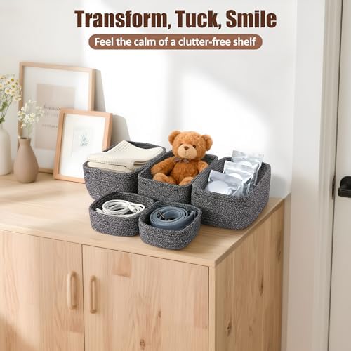 5-Pack Small Woven Rope Storage Baskets, 2 Sizes Organizer Bins - Image 6