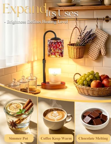 Briever Dimmable Candle Warmer Lamp with Timer, Height Adjustable Electric Candle Wax Warmer, Birthday Gifts for Women Mom, House Warming Gifts New Home Decor, Solid Wood Base, Walnut Tortoiseshell - Image 6