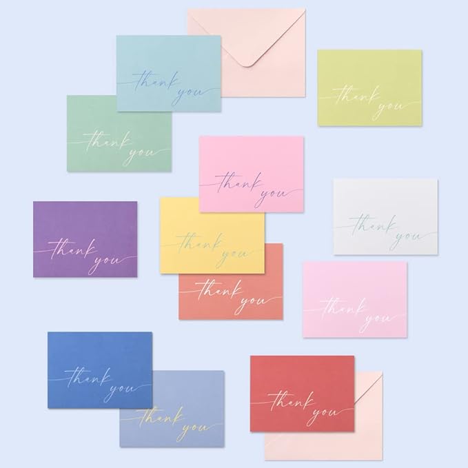 Monolike Day-by-day Card, Thank you-Candy pop - Mix 36 Mini Single cards, 36 envelopes, 36 stickers Package