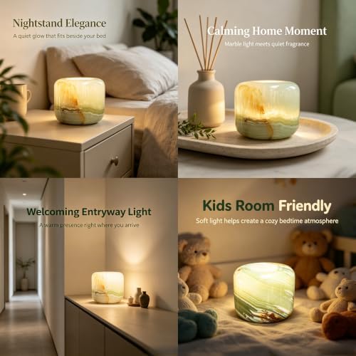 Natural Marble Lamp Cordless Touch Control Night Light 3-Way Dimmable Pat Light LED Ambient Glow Lamp Type-C Rechargeable Portable Stone Bedside Desk Lamp Zen Home Decor (Emerald Green) - Image 7