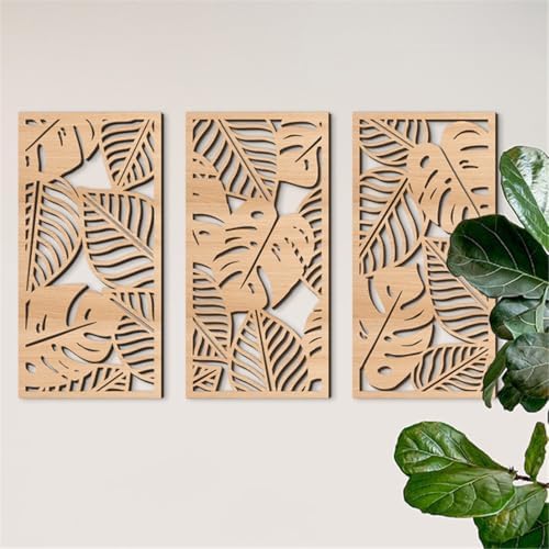 3 Pcs Tropical Leaf Wood Wall Art Decor, Boho Wall Sculptures for Home (A) - Image 6