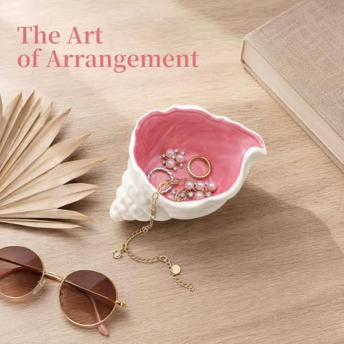 Pink Conch Shell Jewelry Dish Ceramic Ring Tray, Coastal Trinket Tray Decorative Jewelry Holder for Rings Earrings, Vanity Bathroom Dresser Decor Accent, Aesthetic Beach Style Room Decor - Image 7
