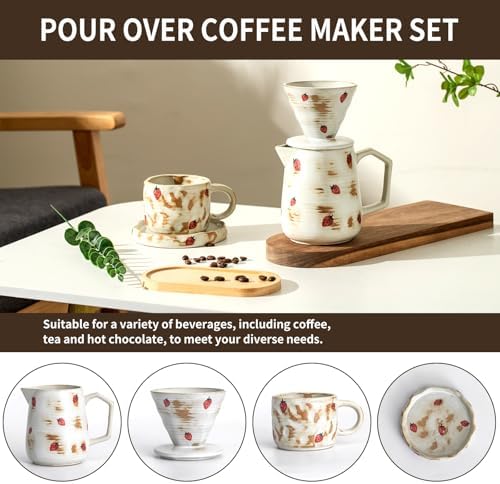 Handcrafted Pour Over Coffee Maker Set with Coffee Cup with Strawberry Pattern 20 Count Paper Filter V60 Drip Coffee Maker 20 oz Coffee Dripper (Strawberry) - Image 7