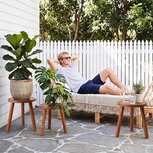 Wood Plant Stands Indoor, Teak Plant Stand Modern Plant Table for Large Plants, Wooden Plant Stool, Tall Plant Holder Small Round Side for Living Room, Balcony, Office (1 Pack) - Image 7