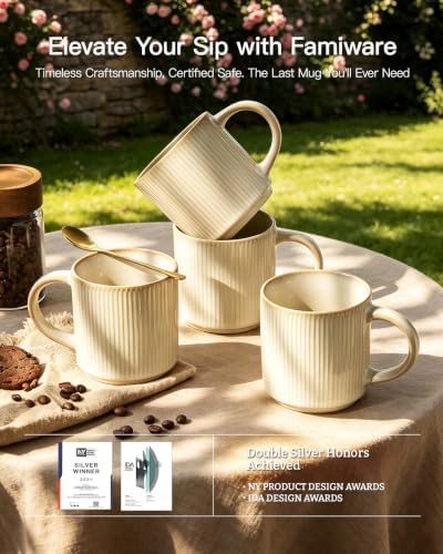 famiware Coffee Mug Set of 6, Star 12 oz Ceramic Mugs Cups Set with Handle - Image 7
