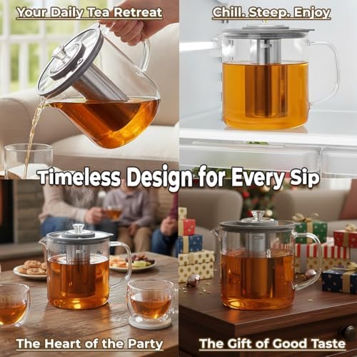 Aquach 68oz Glass Tea Pot with Infuser, Stovetop Safe Borosilicate Teapot - Image 6