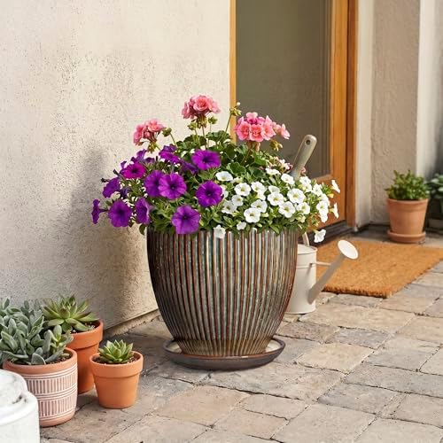 Ceramic Pots for Plants, 10 Inch Planters for Indoor Plants, Decorative Planter with Drainage Hole and Saucer, Round Indoor Plant Pots, Modern Planter, House Decor, Women Men Gifts, Retro Brown - Image 7