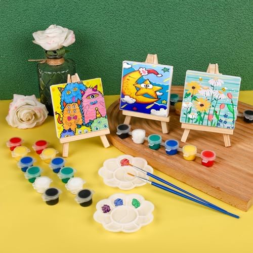 ESRICH 6 Set Mini Acrylic Paint Kit, Mini Stretched Canvas with Easel - Image 6
