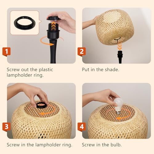 ONEWISH Touch Bedside Lamp for Bedroom, 3-Way Dimmable Table Lamps for Nightstand, Handwoven Bamboo Shade Desk Lamp for Living Room, Home Office - Image 7