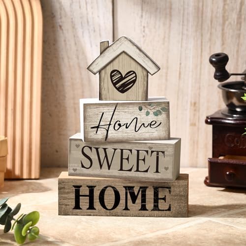 Moucuny 4 Pcs Farmhouse Table Decor Home Sweet Home Tiered Tray Decorations - Image 6