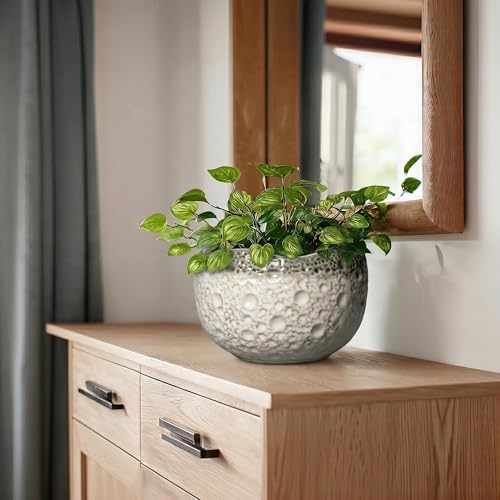 Ceramic Flower Pots - 8 Inch Plant Pots for Indoor Outdoor, Unique Round Planter with Drainage Hole and Plug, Decorative Ceramic Planter, Room Decor, House Warming Gifts, Beige-Grey - Image 7