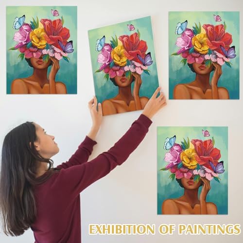 Cholemy 8 Set Paint and Sip Kit for Adults 8'' x 10'' Pre Drawn Canvas with Wooden Easels Acrylic Paint Brushes Wash Cup Palette Apron for Painting DIY Date Night Party Supplies(Flower Lady) - Image 6