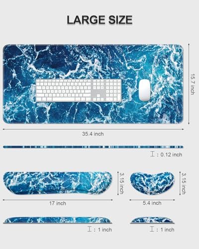 Auhoahsil Large Mouse Pad with Wrist Rests for Keyboard & Mouse, Thick Soft Ergonomic Memory Foam Wrist Supports, Big & Long Desk Mat 35.5 x 15.7 in, for Office Gaming Computer, Beautiful Ocean - Image 7
