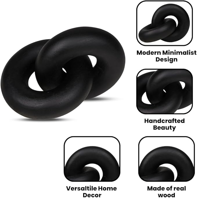 Homebia Designs Decorative Wooden Knot - 7x5.2x3 Inch - Black