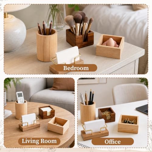 4 Set Wooden Office Desk Accessories Desktop Organizer Decor - Image 6