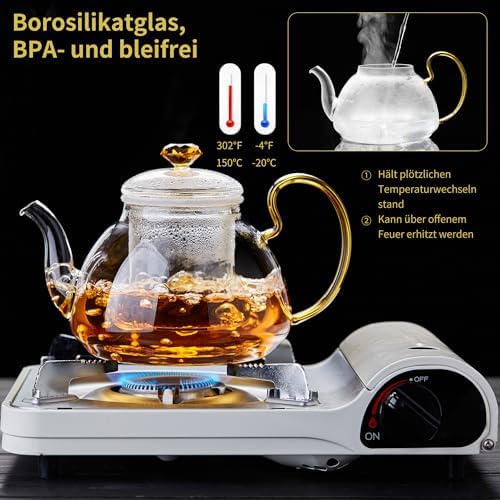 Large Capacity Glass Teapot with Removable Infuser, Stovetop Safe, Thickened Heat-Resistant Borosilicate Glass, 46 fl oz - Image 6