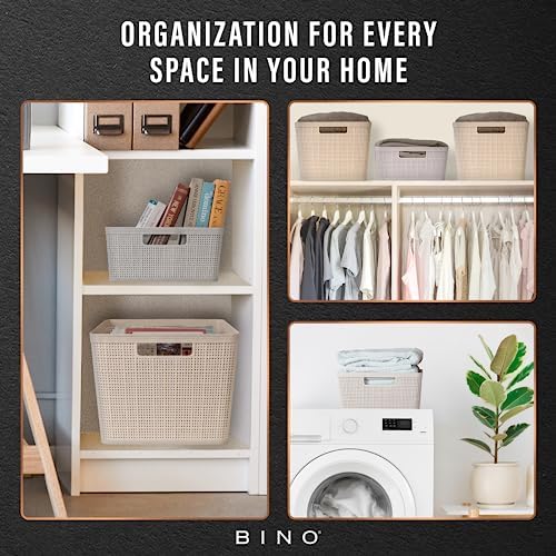 BINO | Woven Plastic Basket | Small (Natural Grey), 5-Pack | THE JUTE COLLECTION | Home Organization, Space - Saving Storage, Stylish Design | Jute Basket | Plastic Storage Basket - Image 7