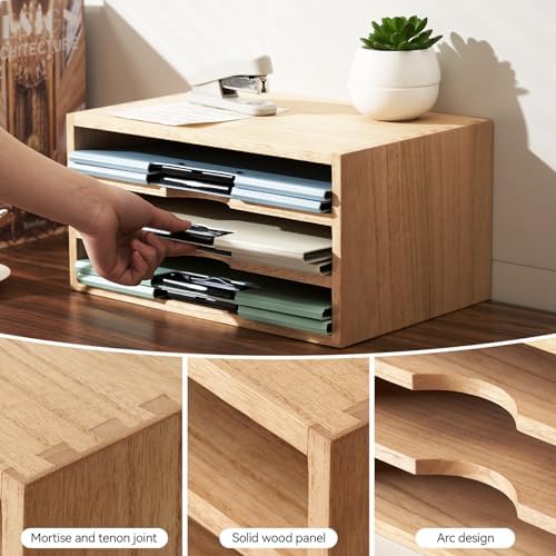 KIRIGEN Wooden Desk Organizer 3-Tier Letter Tray and Paper Sorter, Natural - Image 6