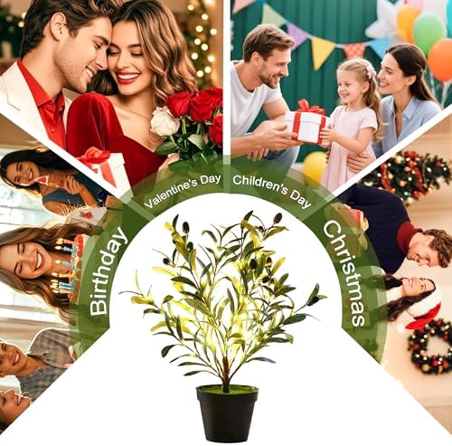 Artificial Olive Tree Lamp, Faux Olive Tree and Fruits Artificial Plant Twinkling Tree for Office House Living Room Bedroom Stairs Foye Coffe Shop Store Home Decor, Christmas Birthday Gifts for Women - Image 6