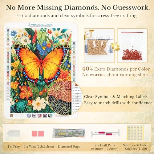 DIAMONDOUBLE Premium Butterfly Diamond Art Kits for Adults, 12x16 5D Full Drill Diamond Painting on Velvet Canvas with Mixed Acrylic Round, Mini & Special Shape Diamonds, Colorful 3D Paint by Diamonds - Image 7