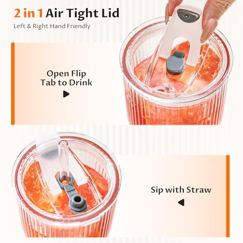 20oz Iced Coffee Cups with Lids, Glass Coffee Cups with Lids and Straws, 6P - Image 7