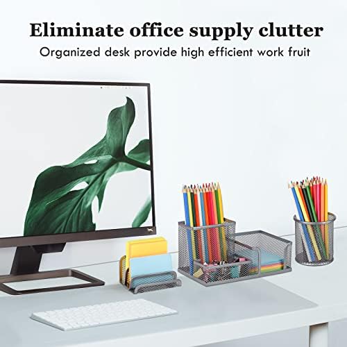Desk Organizers Set with Mesh Pen Holder Cup, Silver - Image 6