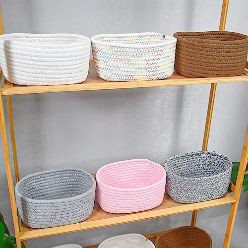 【2 Pack】ABenkle Small Woven Baskets, Tiny Oval Shallow Storage Baskets, Mini Cotton Rope Empty Decorative Basket, Boho Little Organizer Bins for Bathroom, Cat Dog Toy Gifts Baskets - Image 7
