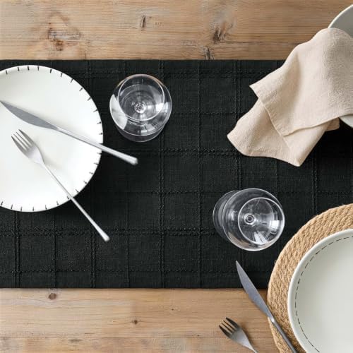ZeeMart Linen Checked Farmhouse Table Runner, 13x60 Inches Black - Image 7