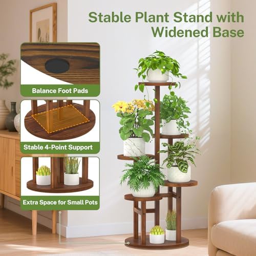 iDavosic.ly 5 Tier Wood Plant Stand Indoor Outdoor Corner Tall Shelf, Brown - Image 6