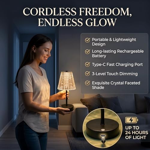 Black Cordless Lamps Rechargeable Set of 2,Small Battery Operated Table Lamp Wireless,Mini Table Lamp for Restaurant Dining Tabletop/Kitchen Counter Top/Bathroom Shower/Plugless Touch Lamp Decorative - Image 7