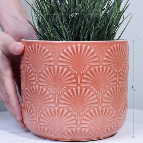 Boho Ceramic Flower Pot, 6.7" Modern Planter for Indoor Outdoor Plants - Image 6