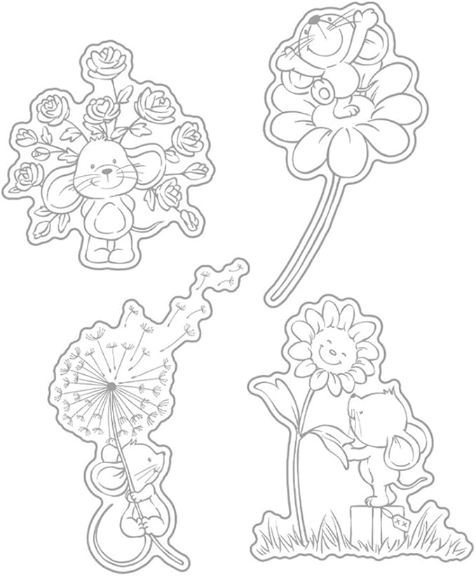 Dandelion Trunk Mouse Stamps and Cutting Dies for Card Making DIY Transparent Silicone Clear Stamp and Metal Die Cuts Sets for Scrapbooking Paper Greeting Cards Decor Seals Craft Supplies
