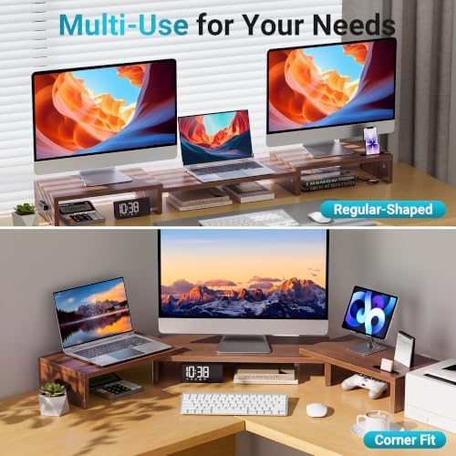 BONTEC Triple Monitor Stand Riser with Smartphone Holder, Walnut - Image 7
