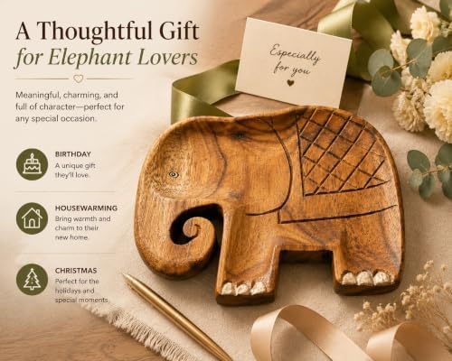 Elephant Catchall Tray, Hand Carved Solid Wood, Keys & Jewelry - Image 7