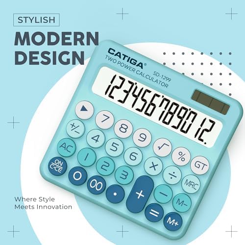 CATIGA Mechanical Switch Calculator with Solar and Battery Dual Power, 12-Digit Large LCD Display, Aesthetic and Cute Desktop Calculator with Big Button, for Home, School and Office Use, SD-1299 - Image 7