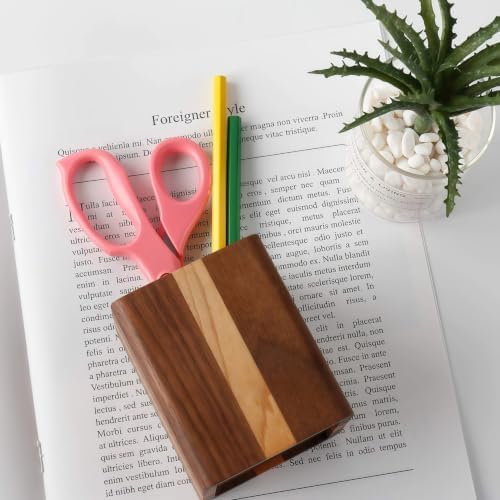Walnut Pencil Holder Wood Pen Holder For Desk Pen Cup Organizer Ofiice Pencil Stand Simple(Cherry center walnut side) - Image 6
