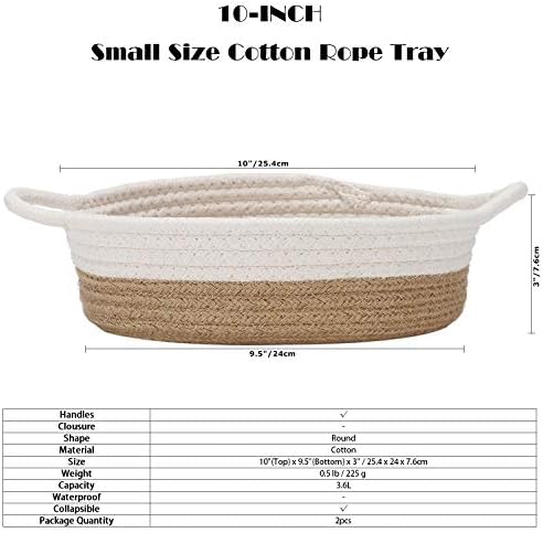 Sea Team 2-Pack Compact Woven Cotton Rope Storage Baskets, Flaxen - Image 6