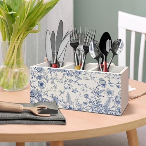 Chinoiserie Floarl Pen Holder for Home Office Desk, Vintage Home Decor, Chinoiserie Blue and White Floral Birds Makeup Brush Toothbrush Holder Organizer for Bathroom Desk Accessories - Image 6