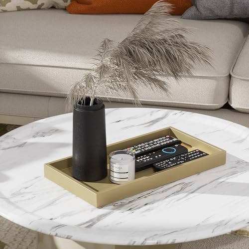 ZHWS Gold Bathroom Vanity Tray for Countertop Perfume Makeup Jewelry Candle Decor, Kitchen Tray for Soap Dispenser Spice Salt, Large Gold Tray for Toilet Tank Paper, Serving Nightstand 13”x6.5” - Image 6