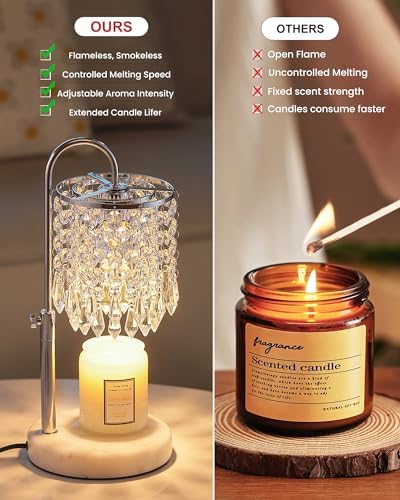 Candle Warmer Lamp with Timer Dimmer and 3 Bulbs, Candle Lamp Warmer with Marble Base for Adjustable Height, Crystal Candle Lamp for Jar Candles, House Warming Gifts Home Room Decor, Silver - Image 6