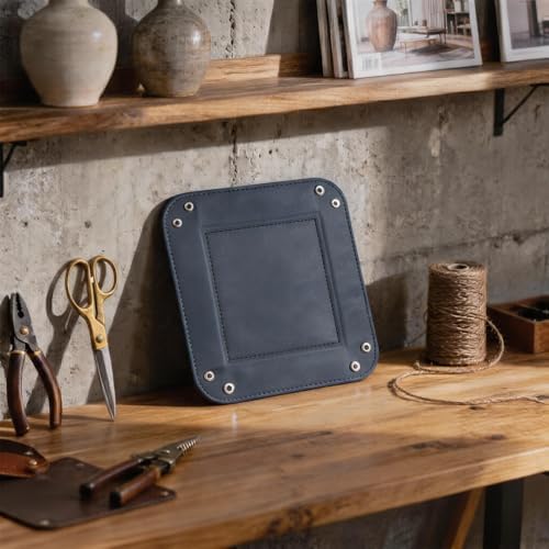 Valet Tray Desktop Storage Organizer – Vegan Leather Catchall Tray Bedside Vanity Tray Nightstand Caddy Holder for Remote Controller, Watch, Keys, Phone, Wallet, Coin, Jewelry, Navy - Image 7