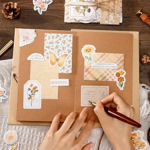 LIGHOON 400 Pcs Vintage Floral Scrapbook Paper, Floral Journaling Stickers Kit, 4 Pack Junk Journal Supplies for Bullet Journaling DIY Retro Crafts Planner Card Notebook Album - Image 7