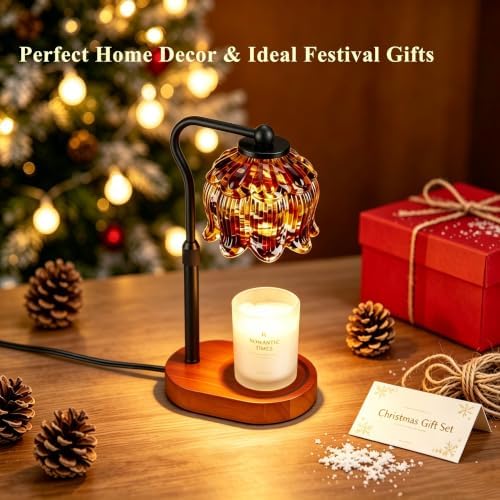 Briever Flower Candle Warmer Lamp, Adjustable Height Electric Candle Lamp with Timer & Dimmer, Wooden Base Wax Warmer, Christmas Birthday Housewarming Gifts for Women Mom, Walnut-Tortoiseshell - Image 7