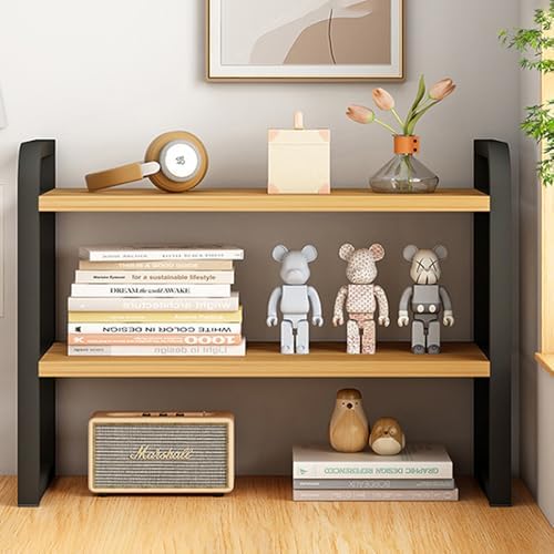 Office Desk Shelf Organizer, Wood Desktop Bookshelf Supplies Storage Rack, Shelf for Top of Desk and Dresser and Cubicle Decor Aesthetic Bookshelf (Black Wood, Two Tier 19.69 Lx7.87 Wx15.16 H) by Janebert