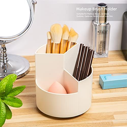 Desk Pencil Pen Holder, 3 Slots 360-Degree Spinning Organizers, Desktop Storage Stationery Supplies, Cute Cup Pot for Office, School, Art Supply, Kids - White - Image 6