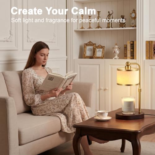 Candle Warmer Lamp with Timer, Modern Golden Candle Warmer for jar Candles, Electric Wax Warmer, Includes 2 Bulbs, Birthday Gift for Women, Mom, Housewarming - Linen - Image 7
