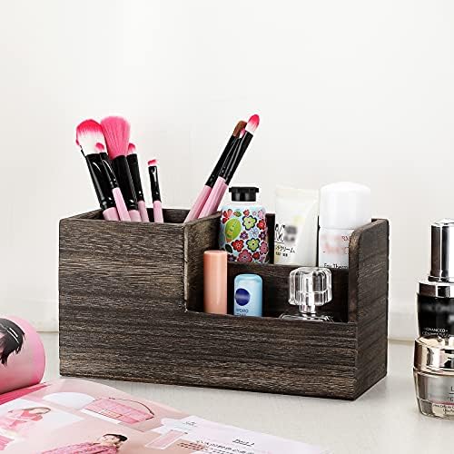 BTSKY Desk Pen Pencil Holder Retro Wood Multi-Function Desk Stationery Organizer Storage Box Pen/Pencil, Business Name Cards Remote Control Holder Office Home Accessories Organizer Vintage Brown - Image 7