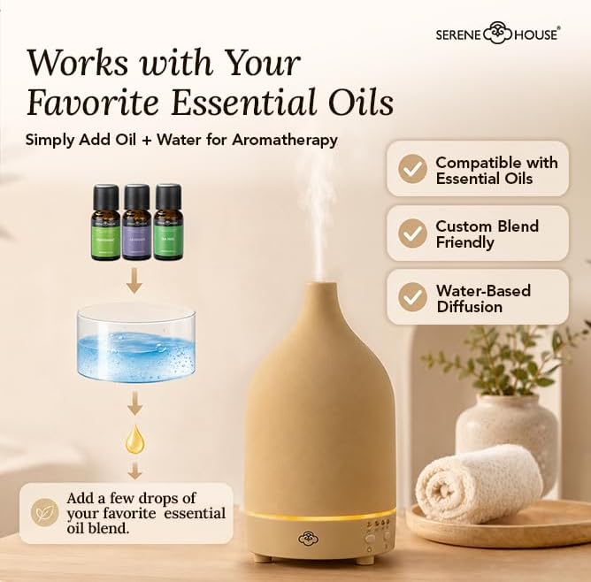 Serene House Vapor Ultrasonic Essential Oil Diffuser Ceramic Beige 90ml - Image 7